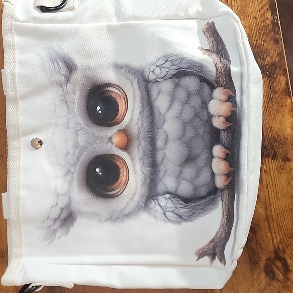 FIRM PRICE Women's Cute Owl Print White Canvas Bag/ Purse/ Tote